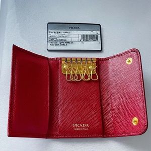 Prada Saffiano 6 Key Button Case Card Case Red